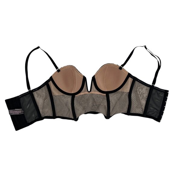 Victoria's Secret Black Floral Lace Corset Bustier Top Bra Vamp Witchy Goth 32C - Picture 10 of 15